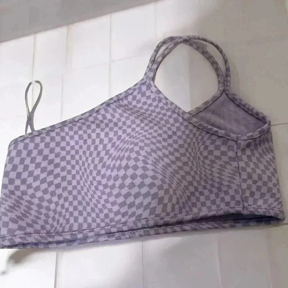 NWT PULL & BEAR LAVENDER CHECKEDED ASYMETRICAL BRALETTE S